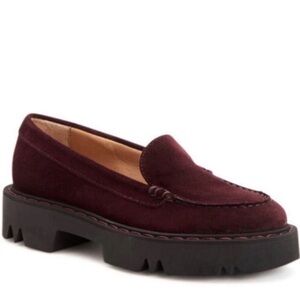 Aquatalia Hayley Platform Loafers Maroon Lug Sole Italian Genuine Suede Leather